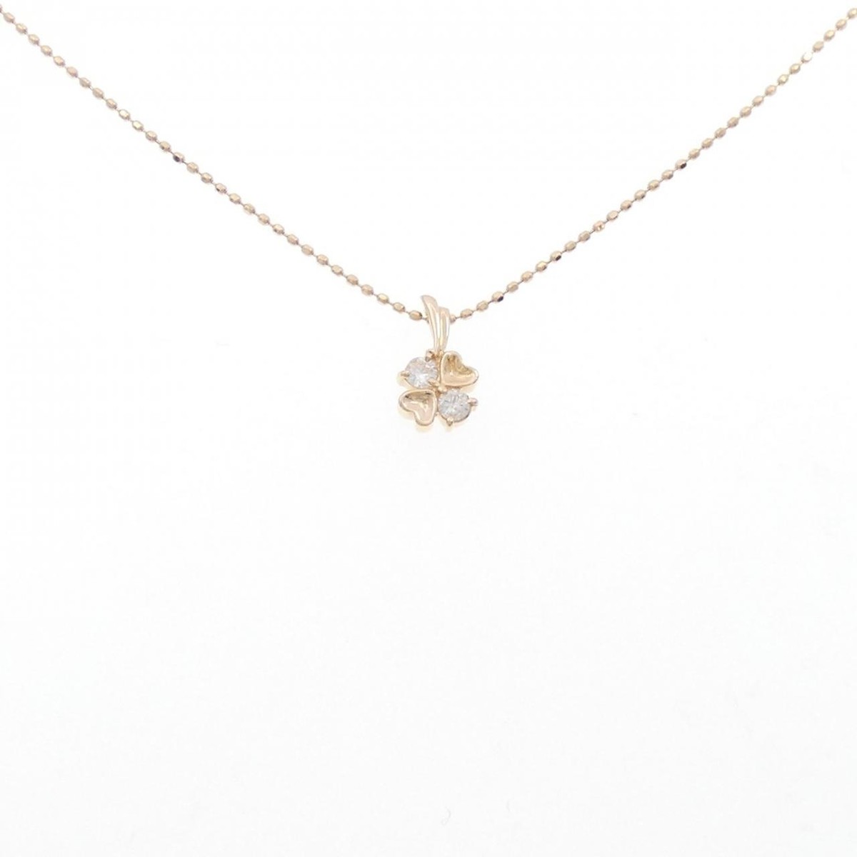 Authentic K18PG Clover Diamond Necklace 0.10CT #260-004-555