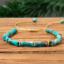 Blue Turquoise Tube Beads Braided Dainty Healing Reiki Handmade Bracelet Gift