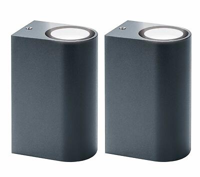 2xTrango IP44 Up & Down Light rund anthrazit Wandleuchte Wandstrahler 8010-RA2