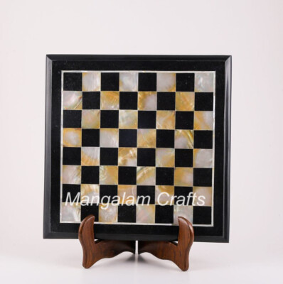 15'' Marble Chess Game Table Top Semi precious stones Work Home Decor