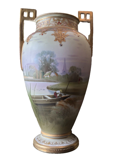 Lovely Hand Painted Nippon River Scenes Tall Vase - Picture 17 of 17
