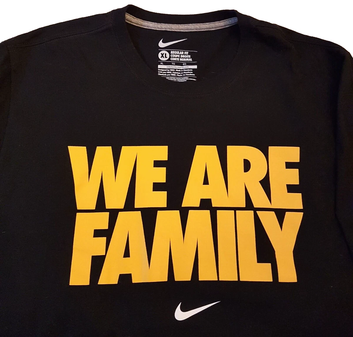 MLB Pittsburgh Pirates Nike Swoosh T Shirt Black Gold WE ARE FAMILY XL Baseball