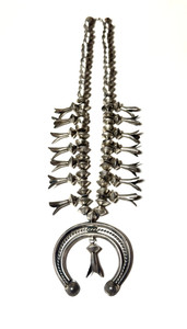 Statement Estate Vintage Native American Sterling Silver Squash Blossom Necklace