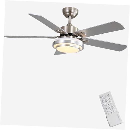 48-Inch Brushed Nickel LED Ceiling Fan with Remote and 5-Blade Design for Indoor Use