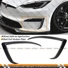 For 2021-25 Tesla Model S Full Carbon Fiber Front Bumper Fog Light Garnish Trim