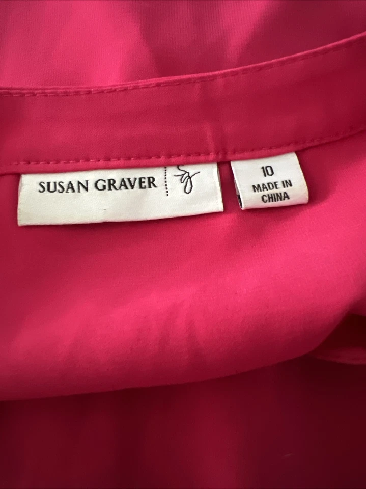 Susan Graver Top Womens Size 10 Pink Tunic Hi Low Long Sleeve Roll Tab V Neck - Image 4 of 4
