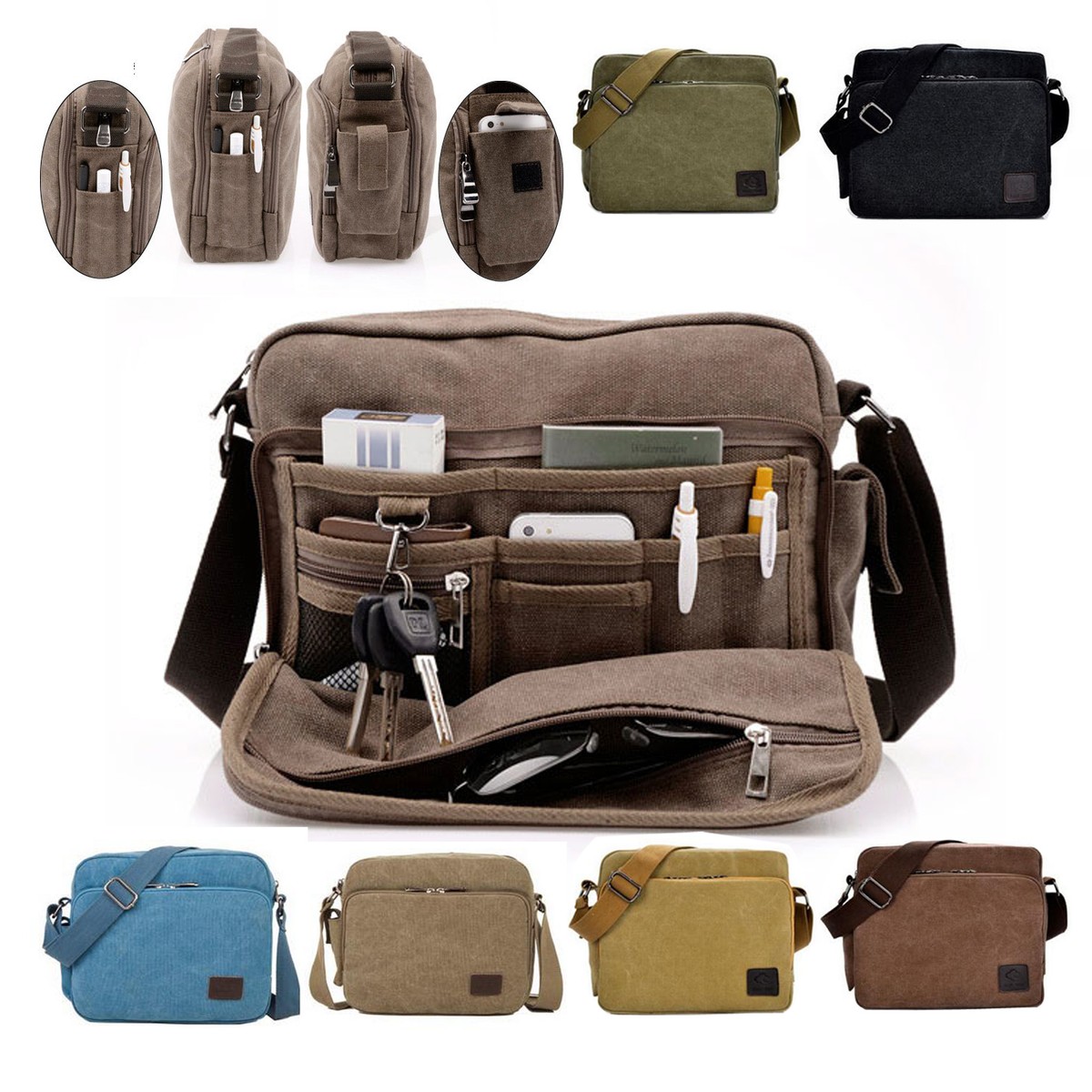 Men Vintage Shoulder Messenger Bag Canvas Satchel School Military Crossbody  Bags