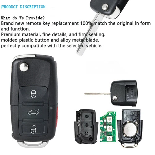Llave remota plegable para Volkswagen Golf GTI CC 2006-09 315 MHz ID48 1K0959753 4B Foto 2 de 4