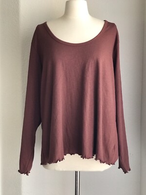 Brown Long Sleeve Scoop Neck Fitted Stretch Ribbed Top Curvy Plus size 4X Shirt
