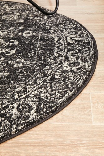 Charcoal Round Rug Floor Mat Circle Carpet Traditional Modern Design New 3 Sizes - Picture 6 of 9