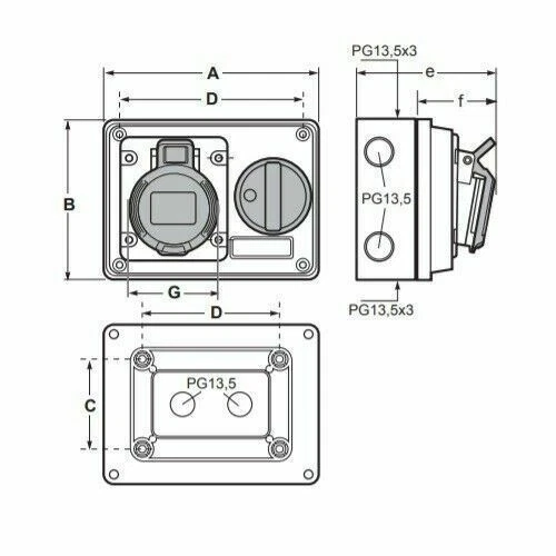 Famatel 16A 3 Pin 240V IP44 Horizontal Switched Interlocked Socket - 3214B6 - Image 2 of 4