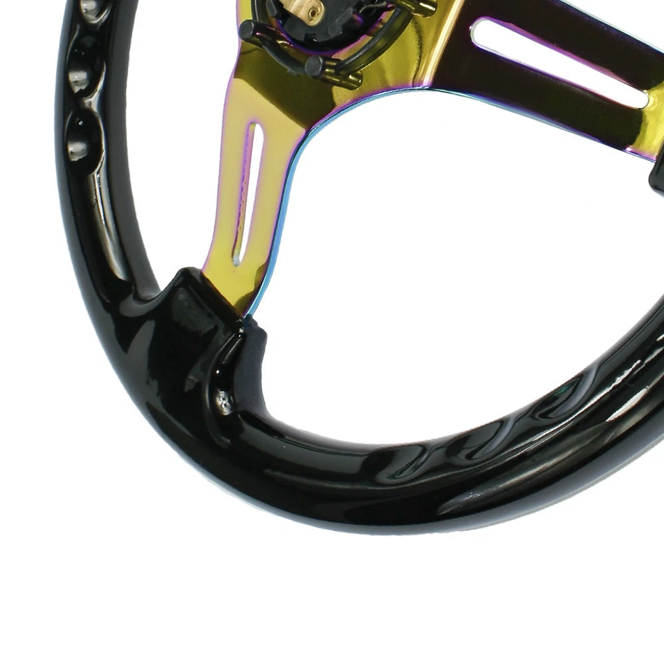 350mm 14inch Universal ABS Deep Dish Racing Steering Wheel Neo Chrome & Black - Image 3 of 4
