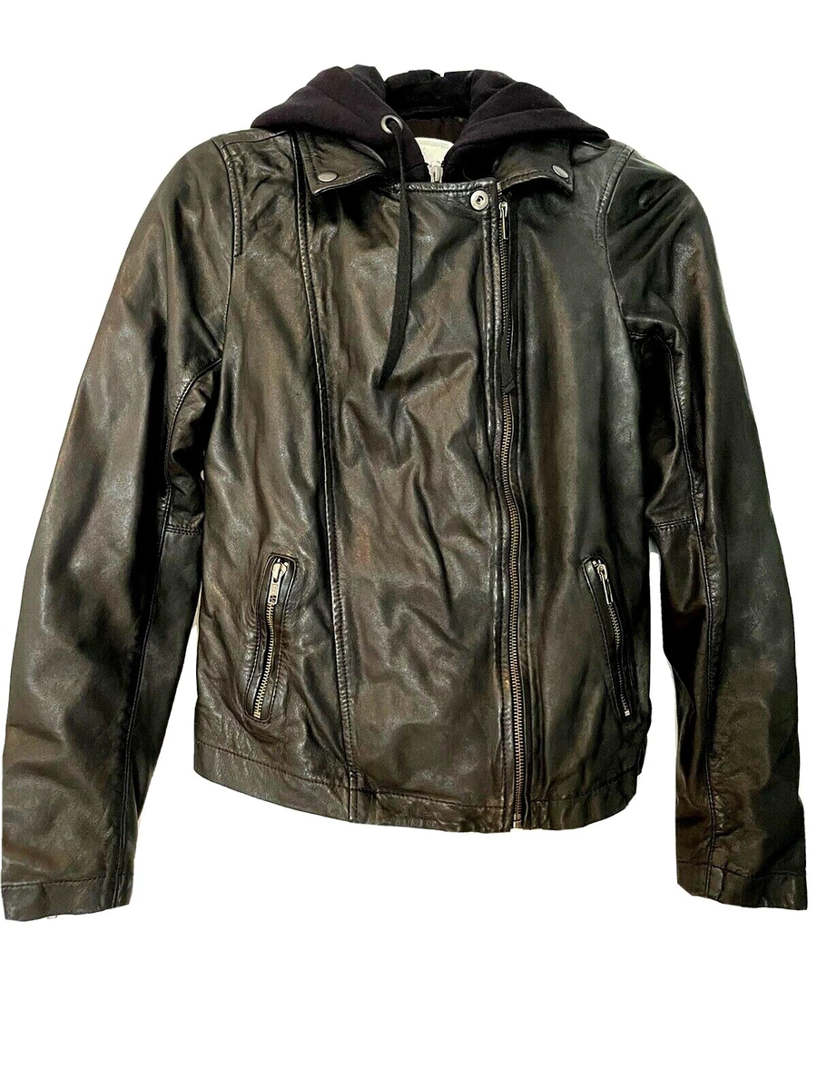 Caslon leather top jacket removable hood