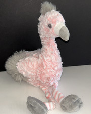 Francesca Fluffy Curly Pink Flamingo Plush Stuffed Animal Stitched Gray Eyes 13"