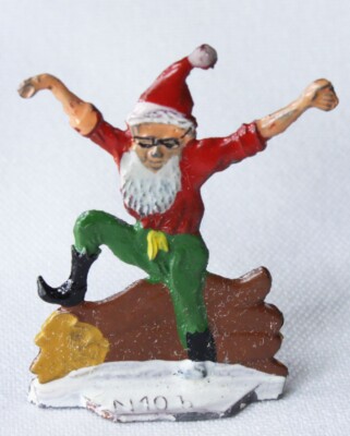 Vtg Hans Heinrichsen Elf German Flat Lead Waving 2 Hands Log Leg Up 10b Pristine