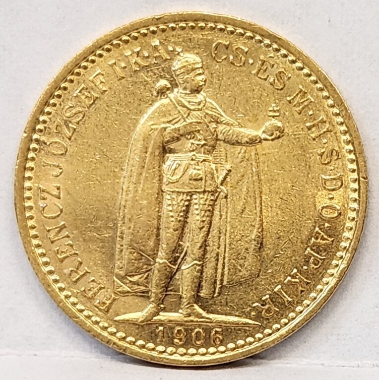 HUNGARY 1906 . TEN 10 KORONA . GOLD COIN . RARE . KEY DATE . HIGH