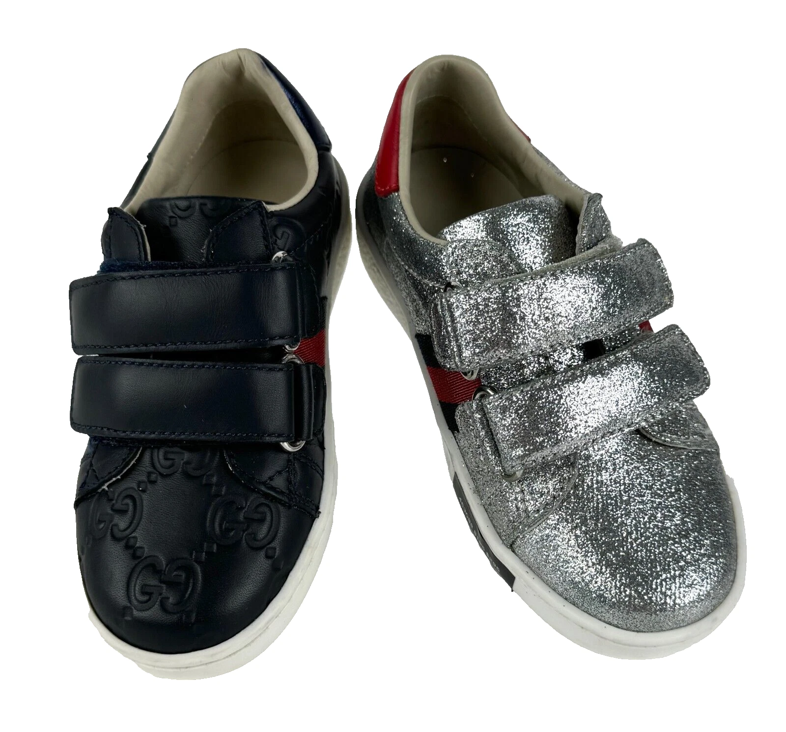 Baskets Gucci neuves authentiques pour enfants style Mis Match 8 US 24 EU bleu GG argent métallisé