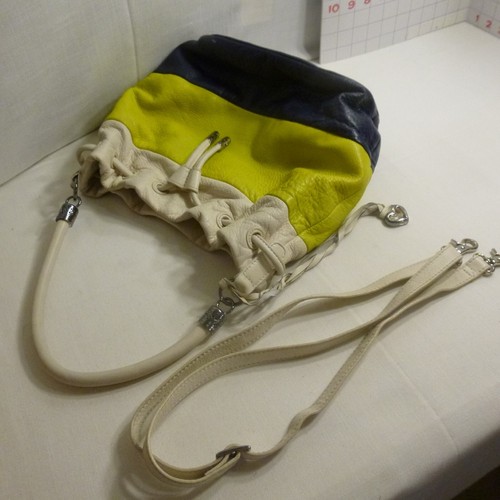 BRIGHTON Hobo, Satchel, Bucket, Handbag, Tri Color Leather Cream, Lime, Navy