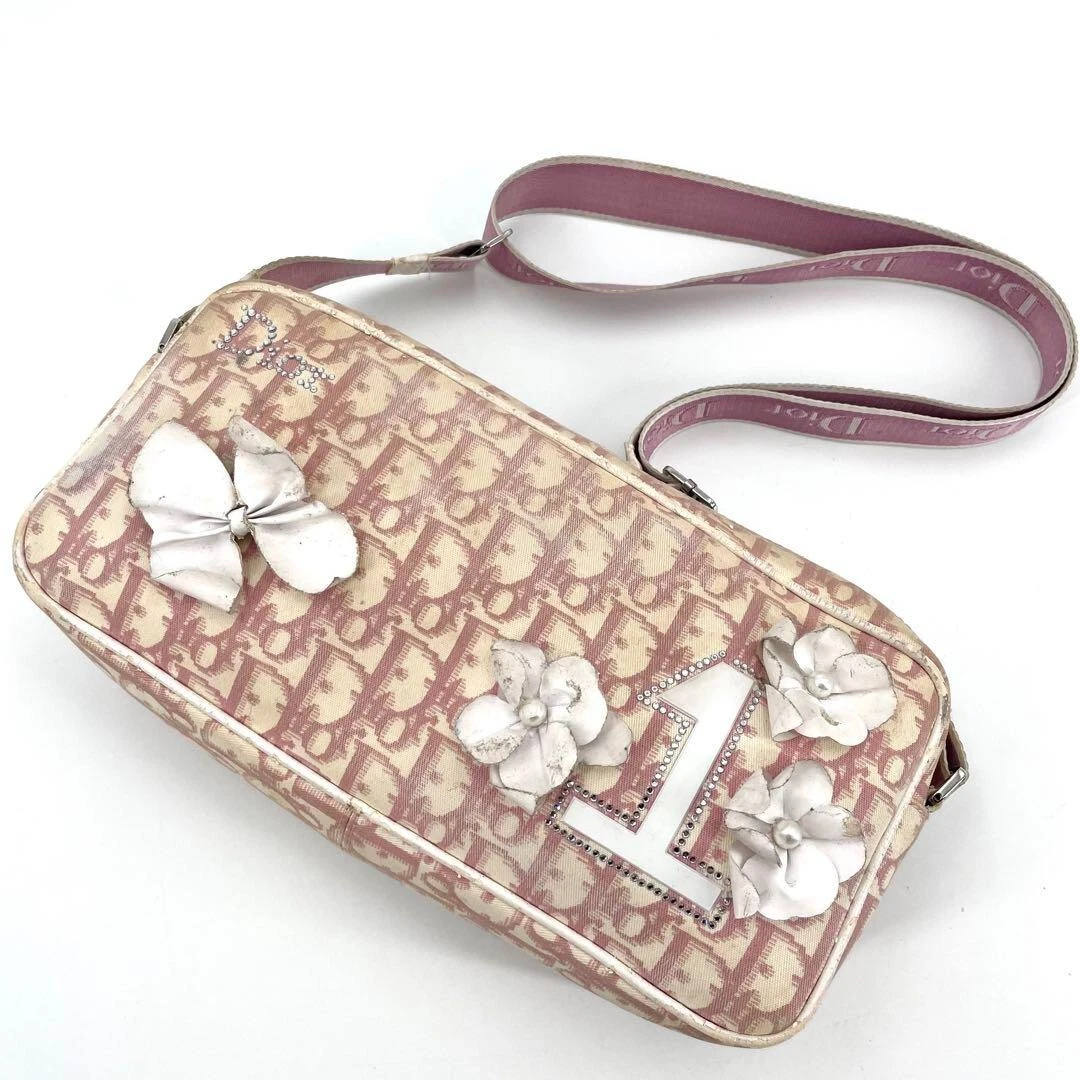 Sac bandoulière Christian Dior trotteur fleur rose nacré