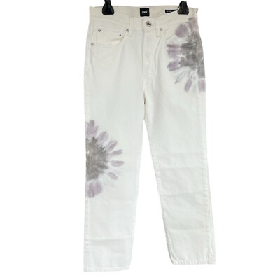 Edwin Women's Kali Ankle Jeans Vintage Straight Leg in White Tie Dye Size 25