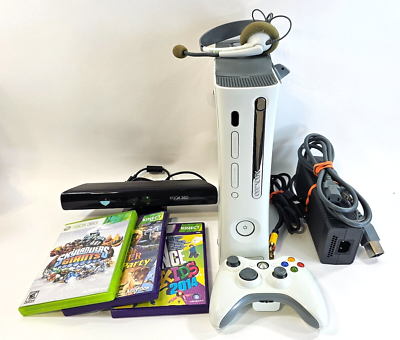 Microsoft White Xbox 360 120 GB Console with Cords, Kinect and