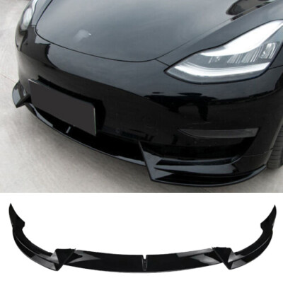 Glossy Black Front Bumper Lip Splitter Spoiler Fits For 2017-2023 Tesla Model 3