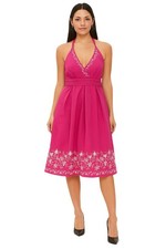 Tweeds Woman Pink Halter Neck Midi Dress Embroidered Size 22w Cotton Classic
