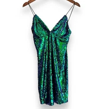 NWT Lulus Light Me Up Green Sequin V-Neck Mini Dress Size S Sexy Bodycon Strappy