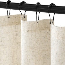 W72 L84 Extra Long Linen Shower Curtain Natural 12 Metal Hooks
