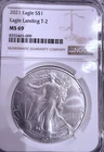 2021 T-2 $1 American Silver Eagle NGC MS69 Beautiful Luster Encapsulated