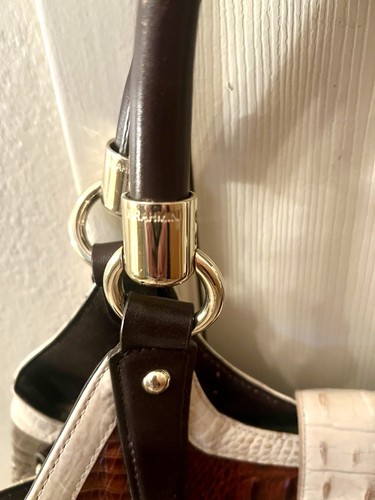 Brahmin Elisa Hobo Bag Pecan & Pewter Leather Large Bag No Original Shldr Strap - Picture 3 of 15
