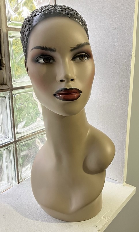 Female Mannequin Head Bust - Black Woman Hat Wig Necklace Display