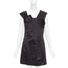 MIU MIU 2009 black silk satin bow top pleated mini dress IT44 L