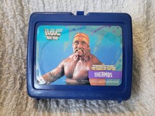 Vintage WWF Wrestling Blue Lunch Box Thermos Brand Hulk Hogan Made In USA 80s