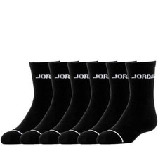 Nike Kids 6 Pk Black Crew Polyester Cushion Jordan Basketball Sock Set Sz XXS