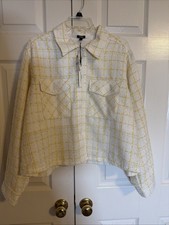 Express Tweed Blazer Coat Yellow and White Classic Size XL NWT