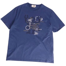 Hermes T Shirt 21SS Top Short Sleeve Cotton Men's XL Navy Used MOLO-0