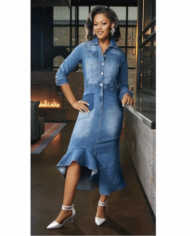 fitted denim pencil dress Fitted Denim Tank Dress with Side Slit Blue / L main image 0