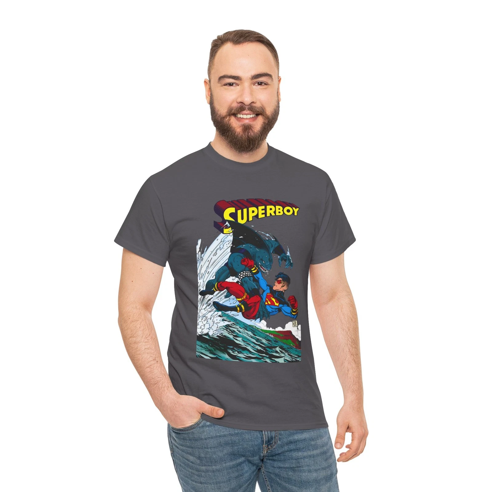Superboy Vs King Shark T-Shirt - Tom Grummett Art - Superman Family - DC Comics