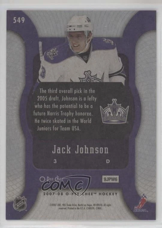 2007-08 O-Pee-Chee Marquee Rookies Jack Johnson #549 Rookie RC - Image 2 of 2