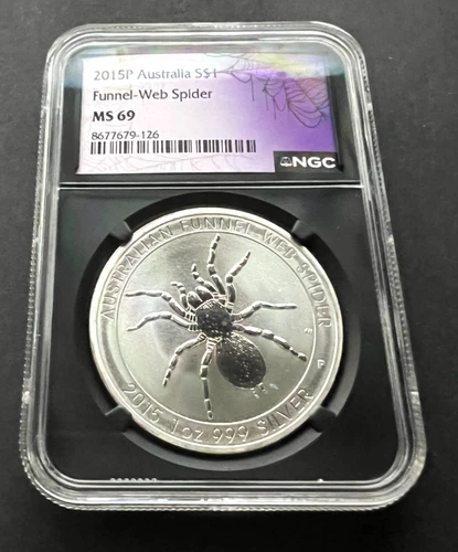 *2015P Australia Funnel-Web Spider Silver Coin. MS69 NGC Cert. 8677679-126 (NR)