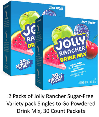 (2 Pack) Jolly Rancher Variety Pack Sugar-Free Drink Mix Singles To Go-30 Count