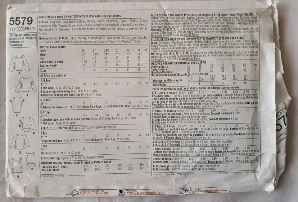 Simplicity Pattern 5579 Girls Size 12 14 16 Shirt Top Blouse (K) - Image 2 of 3