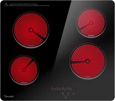 4 Burners Electric Cooktop, 24 Inch Countertop Burners 6000W  220-240v Hardwired