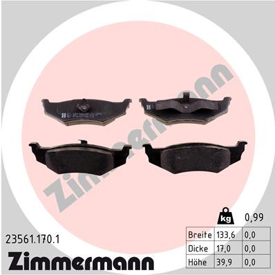 ZIMMERMANN 23561.170.1 Bremsbelagsatz, Scheibenbremse für CHRYSLER,DODGE