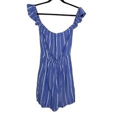American Eagle Blue Striped Off the Shoulder Dress Small