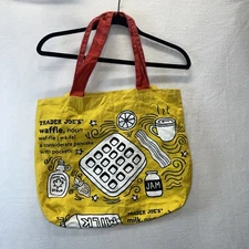 Trader Joes Tote Bag Shopper Reusable Waffle Toast Yellow 17x13x3.5”