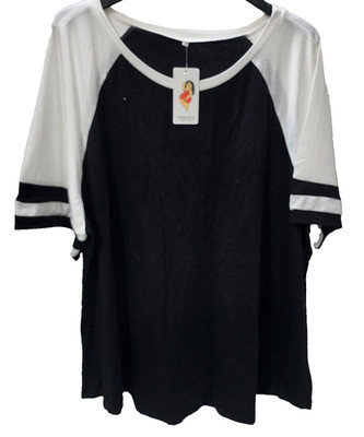 Vislily Women's Plus Crewneck Color Block Tunic Casual Loose Top, Black, 28W