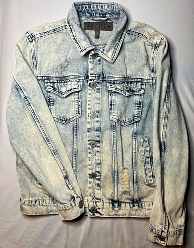 Decree Men's Light Wash Blue Denim Jean Jacket Button Front Pockets Size L - product listing photo