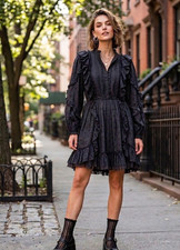 Ulla Johnson Ruffle and Lace Black Size 6 Polka Dot Dress $525